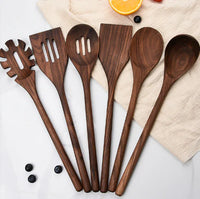 6-Piece Black Walnut Wooden Kitchen Utensils Set